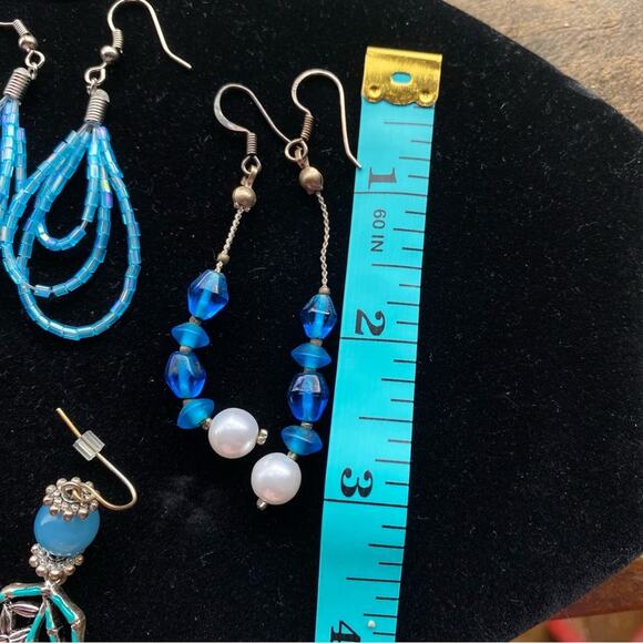 Stunning Turquoise Blue Earrings Set of 5 pc lot Lampwork bead silver tone - Picture 8 of 8